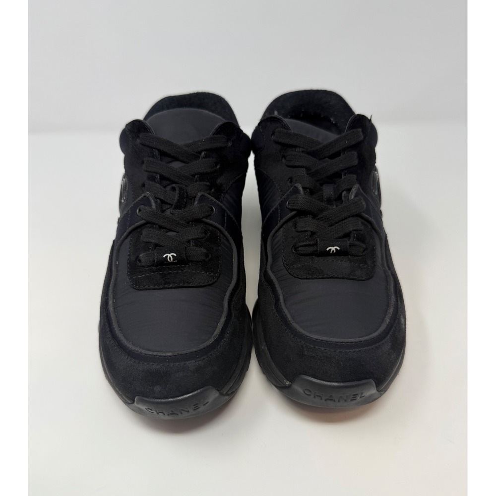 Chanel CC Triple Black Suede Trainer Sneaker Size 8 US 38 EU - Picture 2 of 9